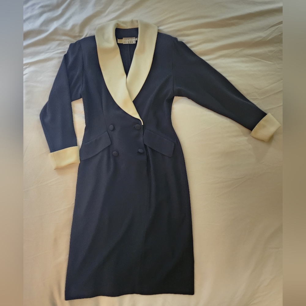 Vintage 80's Sailor Style Midi Jacket Dress Size 8